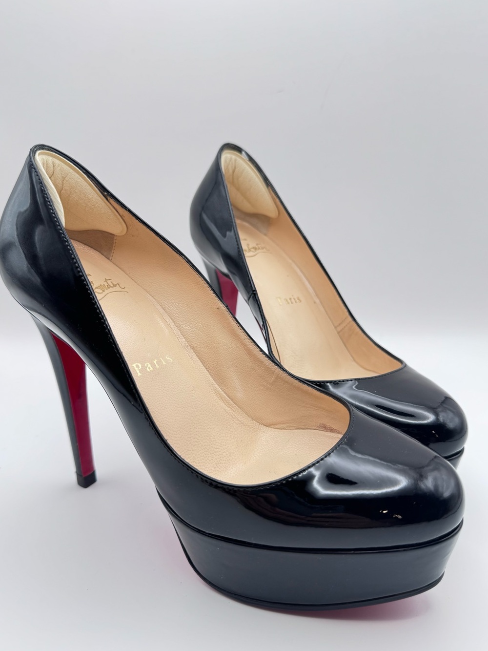 Christian Louboutin Bianca 120 Patent Calf Black Platform Pumps Heels EU 36